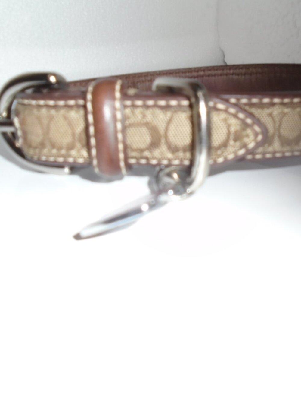COACH BROWN LEATHER BROWN JACQUARD SIGNATURE C DOG PET COLLAR 60178 SIZE SMALL - Picture 7 of 16